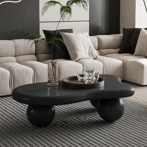 Vista 20 de Mesa de centro de nube de 47 pulgadas para sala de estar, mesa de centro irregular moderna, mesas de centro bajas abstractas, piedra sintética, Negro
