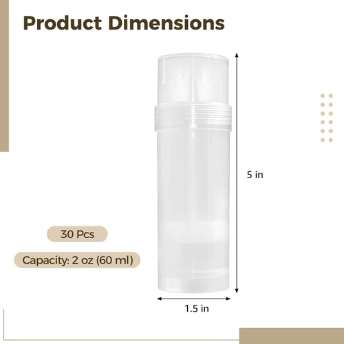 Vista 4 de OMISTAR 30 tubos desodorantes vacíos, tubos de plástico semitransparentes recargables de 2 onzas, botellas de llenado de 2.0 fl oz para protector