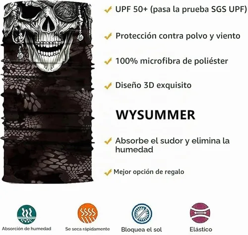 Vista 2 de Máscara facial con polaina para el cuello, bufandas, bandanas Gris (Grey Skull)