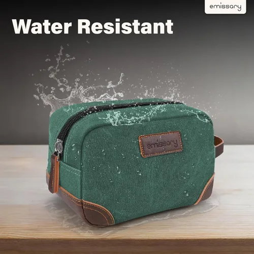 Vista 6 de emissary Neceser de viaje para hombre de cuero y lona, neceser de viaje para hombre, kit dopp de cuero y lona para hombres, bolsa de afeitar para 2