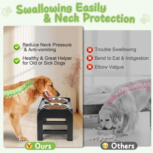 Vista 3 de Tazones elevados con alturas ajustables, soporte elevado con 2 cuencos de acero inoxidable, comedero plegable antideslizante para perros medianos
