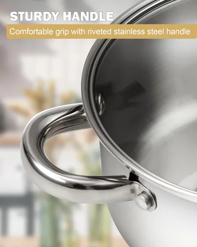 Vista 5 de Cook N Home 02401 Ollas multiuso de acero inoxidable con fondo encapsulado de 4 cuatro piezas, 8 cuartos de galón Steamer Basket, Pasta Strainer