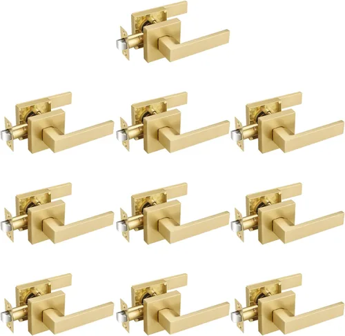 Vista 37 de EHOMEWARE - Juego de manijas de puerta delantera doble de latón, manija de puerta de latón cuadrado resistente en oro y cerradura de un solo