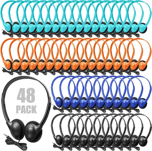 Vista 9 de Frienda Paquete de 48 auriculares para el aula, auriculares escolares con cable para estudiantes, auriculares estéreo con enchufe de 0.138 in
