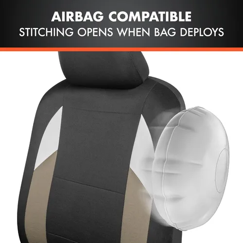 Vista 5 de BDK carXS Monaco - Juego completo de fundas para asiento de auto, fundas de asiento delantero beige de tres tonos con funda de asiento trasero