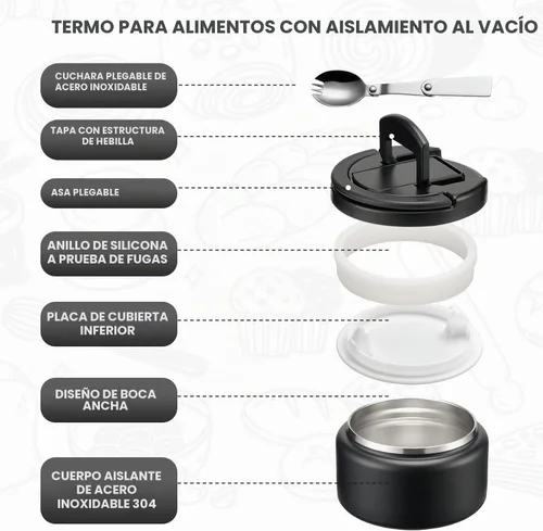 Vista 3 de Itslife Termo de sopa aislado al vacío de 13.5 onzas para alimentos calientes, recipiente de almuerzo para niños con tapa de hebilla a prueba