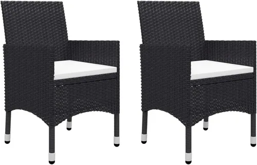 Vista 3 de Ensemble Bistro 3 Pièces Noir en Polyrotin Pliable Pour Jardin et Balcon, Table Ronde et 2 Chaises Confortables avec Coussins Amovibles, Meuble