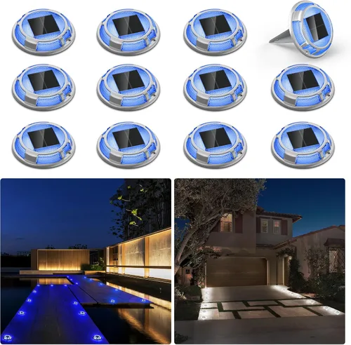 Vista 9 de Luces Solares para Entrada de Vehículos Luces de Muelle Impermeables Paquete de 4, 2 Colores en 1, Luces LED Solares de Cubierta para Exteriores