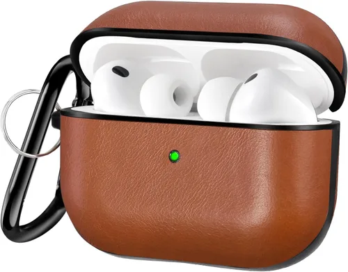 Vista 9 de V-MORO Compatible con Airpods Pro 2 Funda de Cuero Genuino AirPod Pro 2ª Generación Hombres [LED Frontal Visible] Fundas Protectoras de Cuero Negro