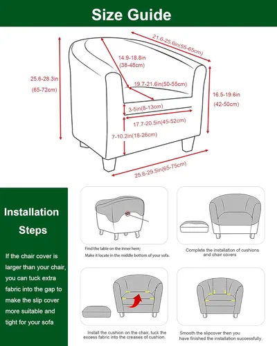 Vista 2 de CRFATOP - Funda elástica para sillón de club (2 piezas) 1 Club Cover & 1 Cushion Cover, Soft Round Tub Sofa Covers, Pet Friendly, Washable