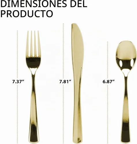 Vista 6 de Juego de cubiertos de plástico dorado, 160 unidades, cubiertos extra resistentes, cubiertos desechables, 80 tenedores, 40 cucharas, 40 cuchillos