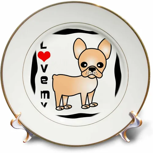 Vista 2 de 3dRose cp_25325_1 I Love My French Bulldog - Plato de porcelana color crema, 8 pulgadas