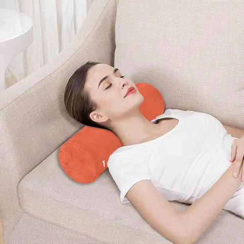 Vista 5 de Moudou Almohada de cuello de color liso naranja sólido, almohada redonda cilíndrica de espuma viscoelástica suave con funda extraíble para soporte