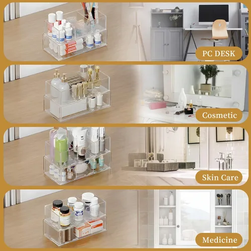 Vista 5 de Organizador y almacenamiento de botiquín de 2 niveles, organizador apilable de medicamentos para baño con divisores extraíbles, almacenamiento