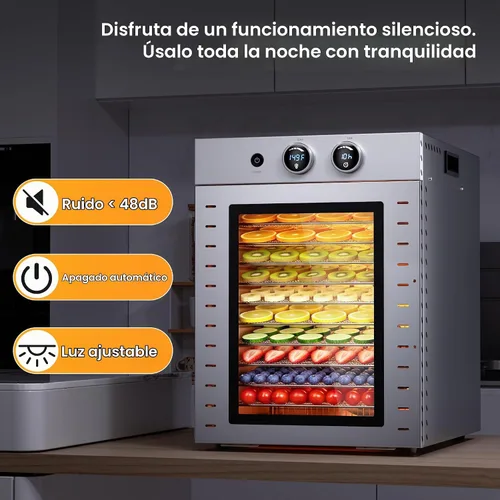 Vista 7 de VUSIGN Máquina deshidratadora de alimentos 12 bandejas de acero inoxidable 1000 W de doble ventilador de secado uniforme Control