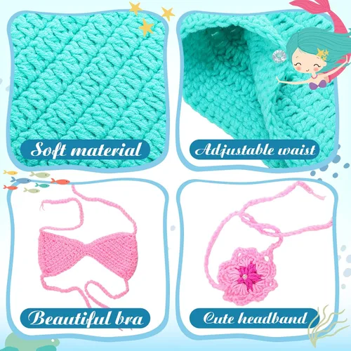 Vista 2 de Janmercy Trajes de fotografía para niña recién nacida, accesorios para fotos de bebé, traje de ganchillo hecho a mano, lindo disfraz de foto (sirena)