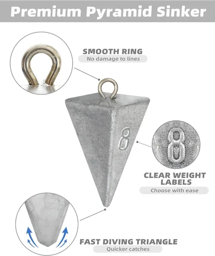 Vista 2 de BLUEWING Pyramid Sinkers Pesas de pesca de plomo 1oz, 2oz, 3oz, 5oz, 8oz, 10oz, 12oz, 16oz, 32oz para agua salada
