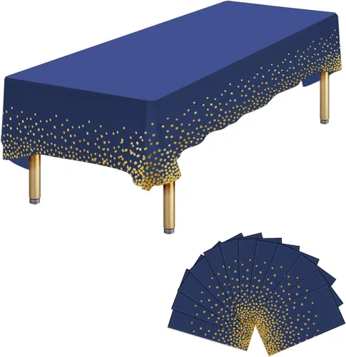 Vista 32 de Paquete de 4 manteles de plástico desechables azules y dorados para mesa rectangular, manteles desechables de 54 x 108 pulgadas, manteles