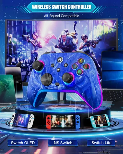 Vista 3 de Wireless Switch Controllers for Nintendo Switch/Lite/OLED/Switch 2, 1200mAh Rechargeable Pro Controller, 10 Colors LED Light up, Switch Turbo Remote