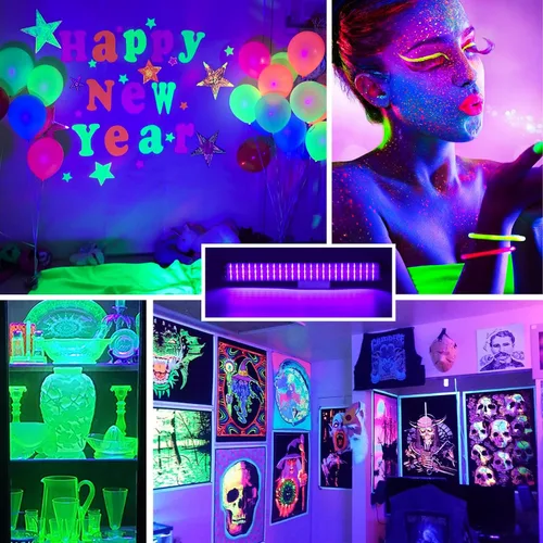 Vista 3 de Barra de luz LED negra mejorada de 25 W – 72 chips LED grandes UV 395-405 nm, luces negras para fiesta brillante, barra de luz negra para carteles
