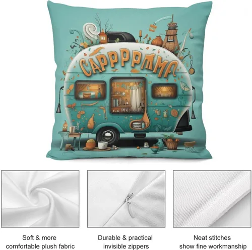 Vista 6 de Fundas de almohada estilo campista con diseño de casa rural, estilo campista, estilo vintage, cuadrada, para sofá, sala de estar, dormitorio