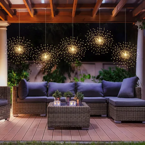 Vista 5 de PXBNIUYA 200 luces LED de esfera colgantes, luces de estallido estelar a pilas, 8 modos de control remoto regulable, alambre de cobre impermeable