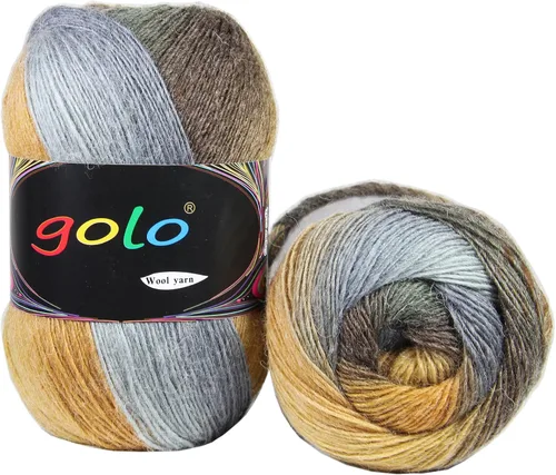 Vista 17 de Hilo de lana golo para tejer 200 yardas, hilo Cachemire multicolor arcoíris