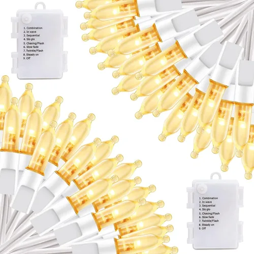 Vista 19 de Luces de Navidad a pilas, paquete de 2 mini tiras de 50 luces LED de 17 pies con 8 modos de temporizador automático, luces de árbol impermeables
