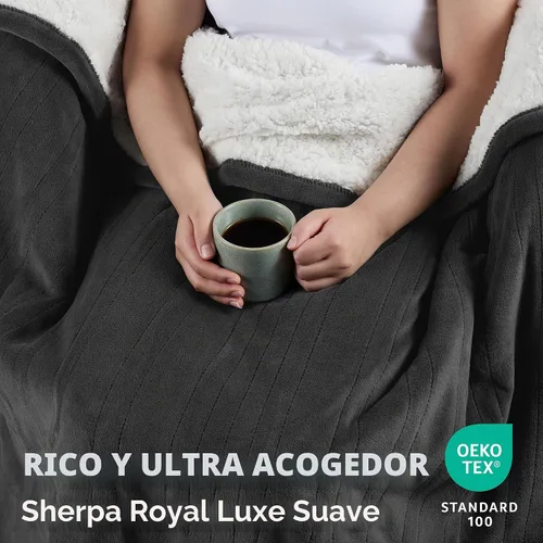 Vista 4 de [Usado] Sunbeam Electric Royal Luxe - Manta térmica de microfelpa de sherpa inversa, 12 ajustes de calor, apagado automático seleccionable de 12