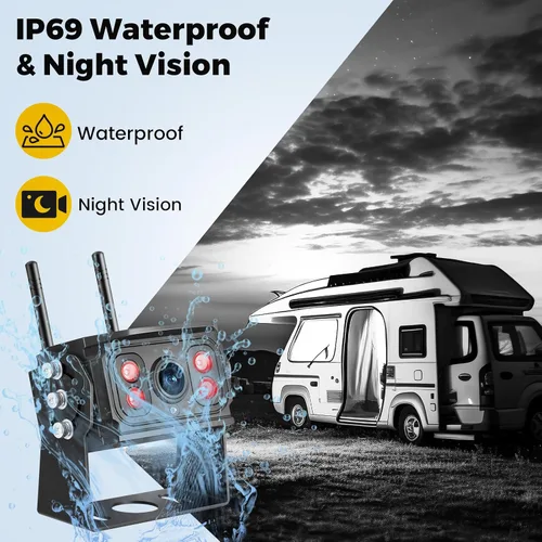 Vista 5 de Cámara de respaldo inalámbrica para camión RV, monitor HD IPS de 7 pulgadas, sistema de cámara inalámbrica digital + visión nocturna IR impermeable