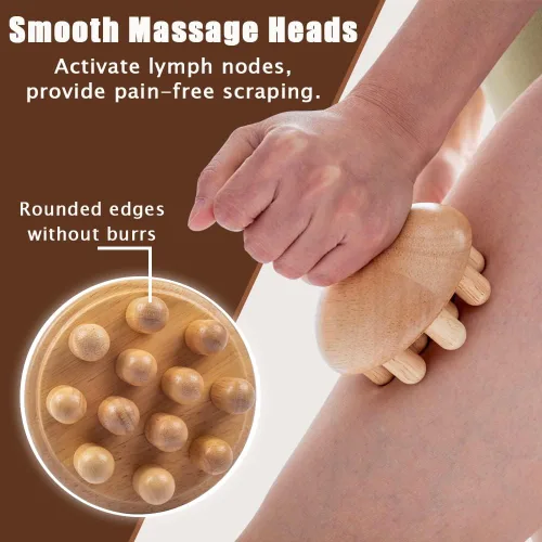 Vista 2 de Masajeador de madera con forma de hongo Herramienta de masaje manual de terapia de madera, anticelulitis, maderoterapia, drenaje linfático, alivio
