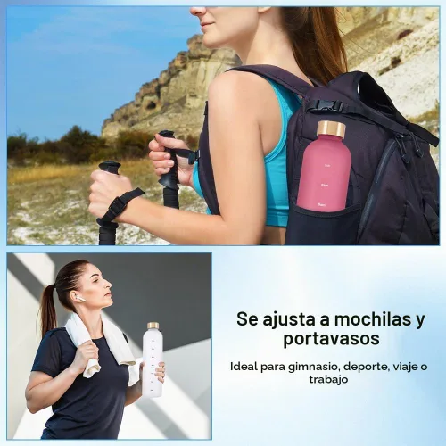 Vista 4 de Eforcase Botella de agua de plástico de 32 onzas, botella de agua delgada Rosa