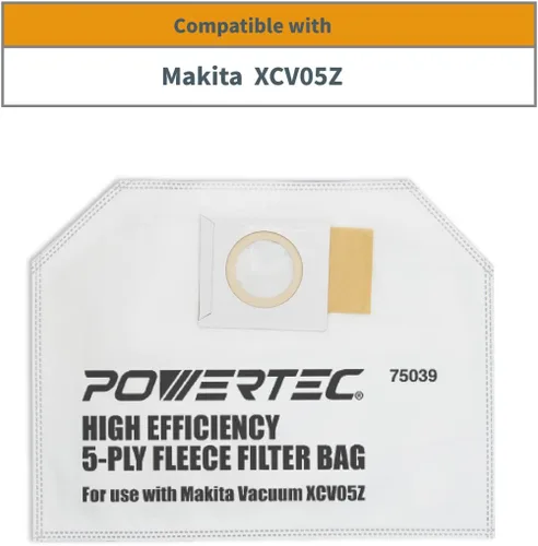 Vista 2 de POWERTEC XCV05 Bolsas de filtro para Makita 10PK, 161471-7 bolsas de repuesto para aspiradora Makita XCV05Z, XCV05ZX, XCV09, XCV10 para mochila