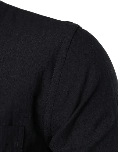 Vista 4 de ZEROYAA Camisas de algodón y lino de manga larga con botones y bolsillo para hombre