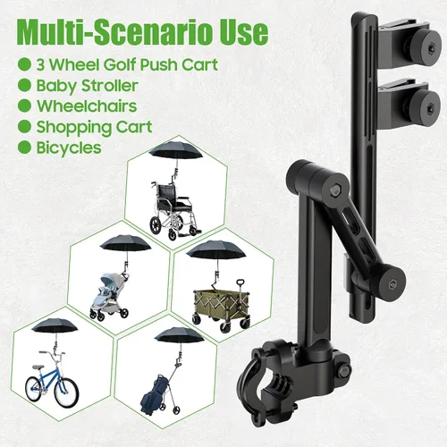 Vista 6 de 10L0L Soporte para paraguas de carrito de golf resistente, base de aluminio ajustable de 180° para carros de golf, cochecitos, sillas de ruedas