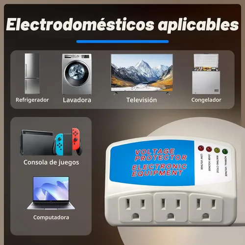 Vista 8 de BSEED Regleta protectora de sobretensiones para electrodomésticos, protector de sobretensiones de 3 tomas, protector de voltaje para refrigerador