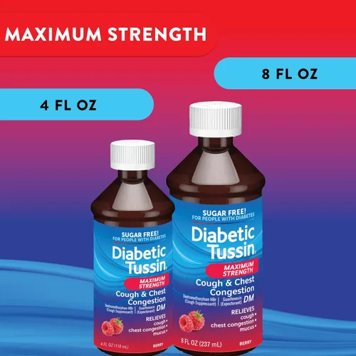 Vista 5 de Diabetic Tussin DM - Medicamento para la tos de máxima fuerza para adultos, personas con diabetes, sin azúcar, colorantes, sodio, fructosa