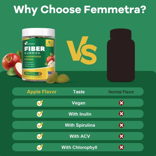 Vista 7 de Gomitas de fibra prebiótica 13 en 1 para adultos - Suplemento de fibra para mujeres y hombres con mezcla de verduras, inulina y ACV