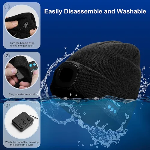 Vista 6 de Tutuko Gorro unisex Bluetooth con luz, micrófono de altavoz integrado, gorra de faro con auriculares, regalo técnico para hombres y mujeres