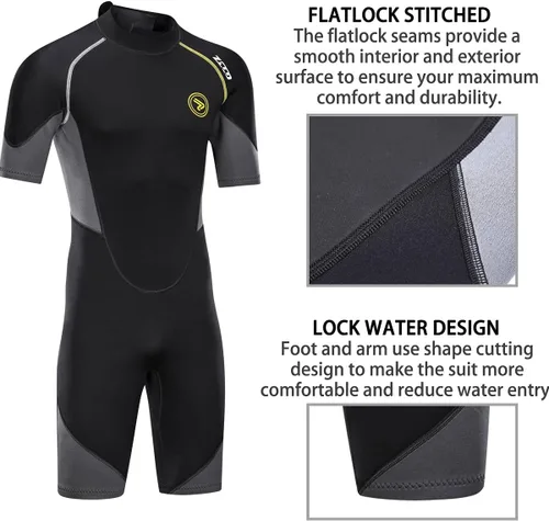 Vista 4 de Traje de neopreno corto para hombres de 0.059 in de neopreno con cremallera trasera para buceo, surf, esnórquel, natación