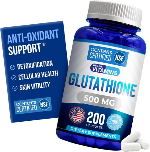 Vista 9 de We Like Vitamins Suplemento de glutatión certificado NSF 500 mg - 60 cápsulas de L-glutatión reducido para apoyo antioxidante e inmunológico