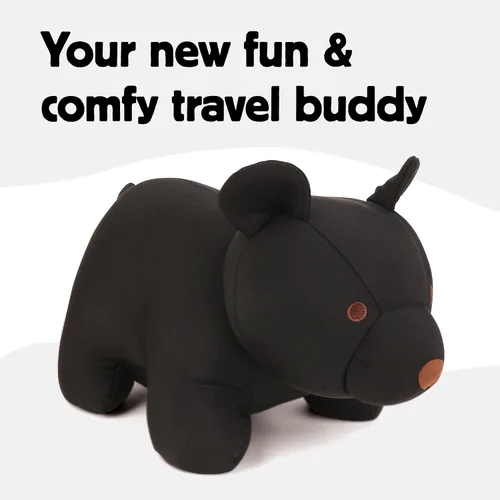 Vista 3 de Kikkerland – Almohada de viaje Zip & Flip – Reposacabezas de microesferas para aviones y viajes – Oso negro
