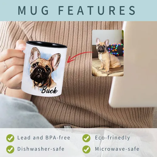 Vista 4 de Taza personalizada, taza de café personalizada para mascotas, tazas de fotos de perros, taza de café para amantes de los perros, taza de café
