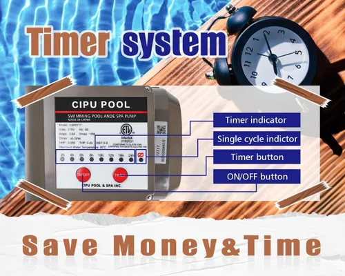 Vista 3 de CIPU Bomba de piscina con temporizador de 2700 GPH 115 V, potente autocebante sobre el suelo, 0.35 HP con cesta de filtro de bajo ruido