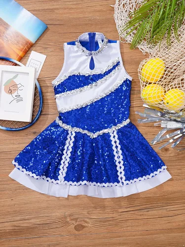 Vista 5 de TSSOE Uniforme de animadora con lentejuelas y purpurina para niñas y niñas