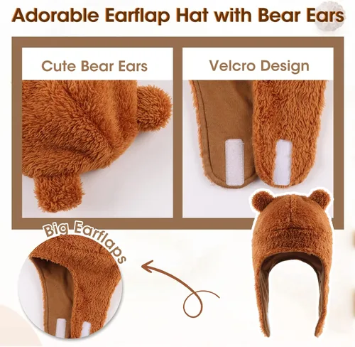 Vista 4 de Gorro de invierno para bebé con orejeras, unisex, gorro de nieve para bebés, gorro de forro polar cálido para niños de 0 a 36 meses