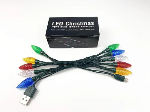 Vista 2 de Luces LED de Navidad, USB y cargador de bombilla para iPhone, disponible con iPhone 5, 5S, 6, 6S, 6 Plus, 7, 7 Plus, 8, 8 Plus, 8 X