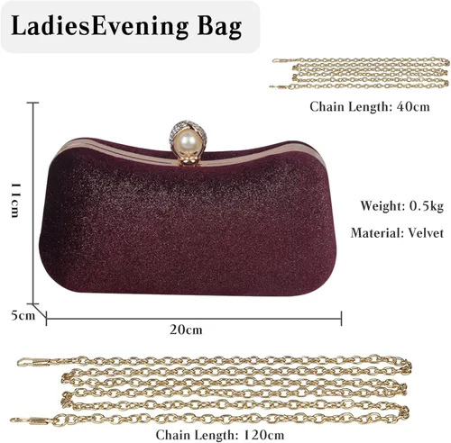 Vista 3 de CORIOS Bolso de noche de terciopelo para mujer, bolso de mano con purpurina y lentejuelas brillantes, bolso de hombro