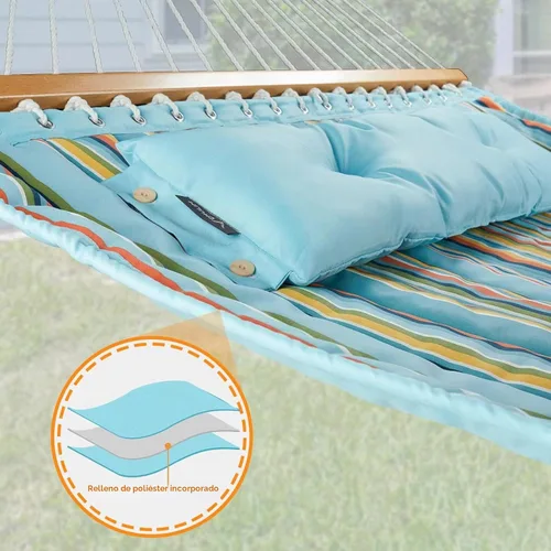 Vista 5 de CHULIM Hamaca de tela acolchada doble de 12 pies con barras separadoras y almohada, capacidad de peso de 450 libras, hamaca para 2 personas