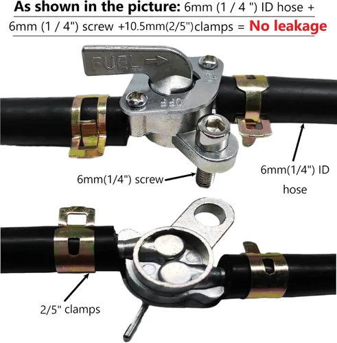 Vista 6 de 2 piezas – 0.24 pulgadas válvula de grifo de tanque de combustible Petcock interruptor de encendido y apagado en línea+4 abrazaderas de manguera
